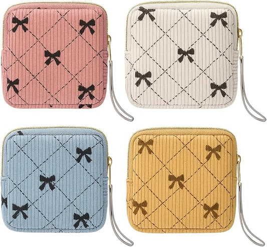 Paterr 4 Pcs Period Bag for Teen Girls Corduroy Portable Sanitary Napkin Storage Bag Hand Wrist Strap Lanyard String Holder Tampons Holder Pouch for Purse First Period Gift (Fashionable Style)