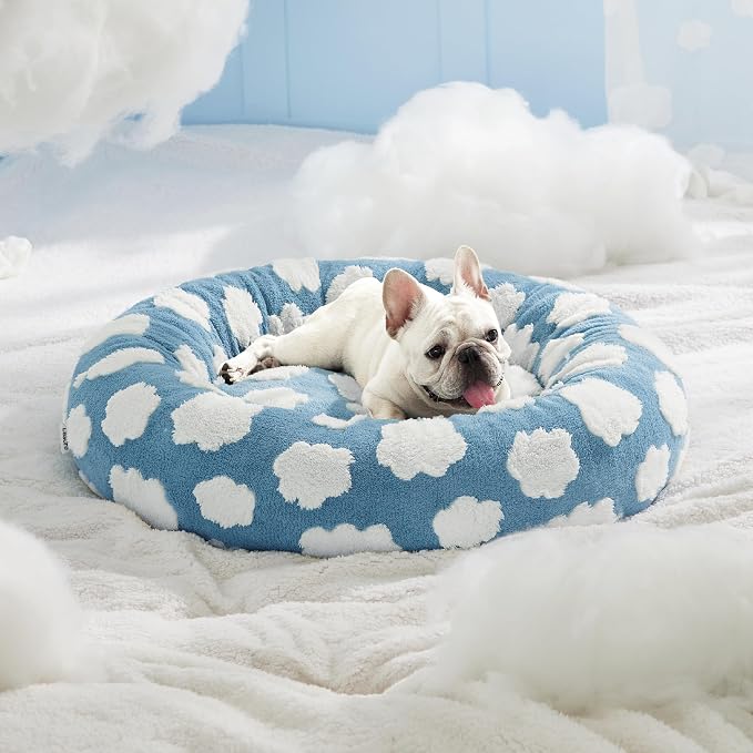 LE SURE Shown on TV Jacquard Donut Dog Beds Medium Sized Dog,Blue 30x30x8in | Orthopedic Calming Pet Bed Sofa, Original Design Pattern,Washable Cover,Cute Home Decor as Gift for Pet,Anti Slip Bottom