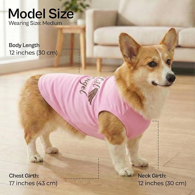 Parisian Pet Dog Shirt – 100% Cotton Lil Angel Shirts for Medium Dogs – Pink Sleeveless Puppy Clothes – Breathable and Soft Girl Dog Clothes - Stretchy Pet Apparel - Summer Tshirts for Dogs