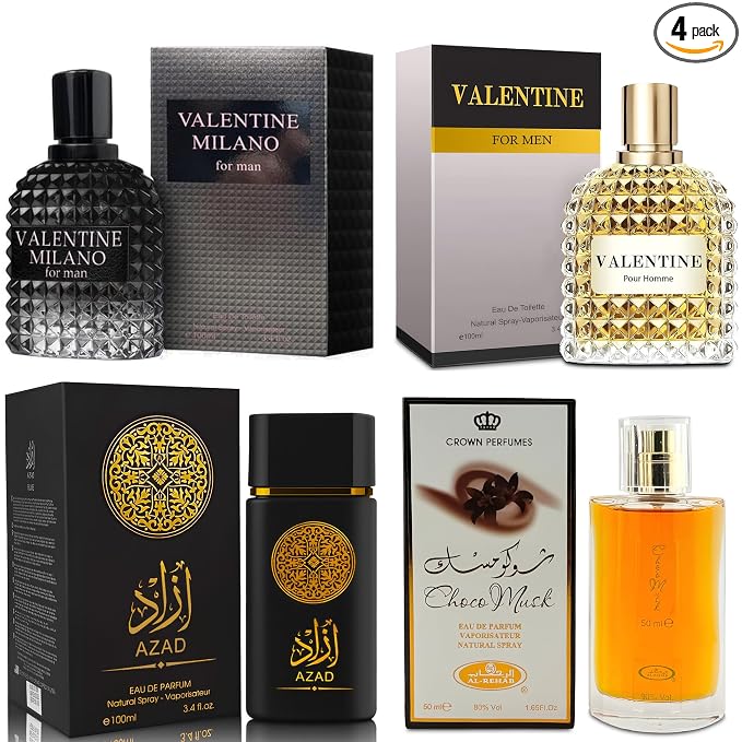 A CENTER Men's Cologne Gift Set Include Valentine Milano,Valentine,Choco Musk & AZAD Black - 3.4 Fl Oz Each | Vanilla Bourbon, Leather & Amber Floral Fragrance | Luxury Eau de Toilette