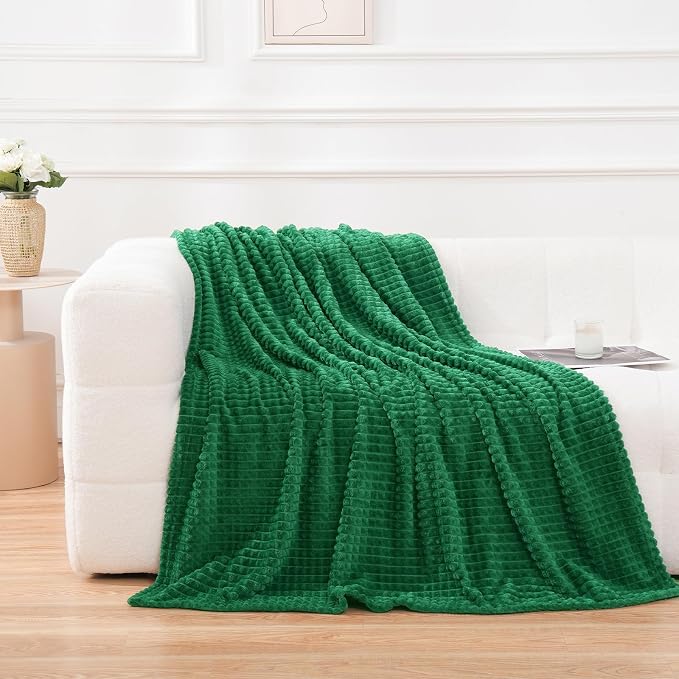 Puncuntex Throw Blanket Classic Green 60"×80" with Square Grid Design | Super Soft Plush Cozy Flannel Throw Blanket Luxury for Couch Sofa Chair