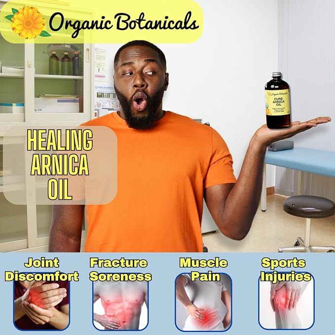 Arnica Oil - Pure Organic Muscle Discomfort Bottle - Arnica Montana Oil for Arthritis, Bruising & Swelling, Muscle, Joint Discomfort, and Sports Injuries, Arnica Massage Oil, 16 oz