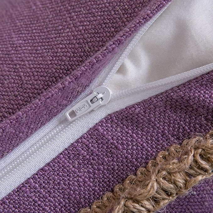 Phantoscope Pack of 2 Farmhouse Decorative Solid Throw Decorative Pillow Cover Burlap Linen Trimmed Tailored Edges Purple 22 x 22 inches, 55 x 55 cm