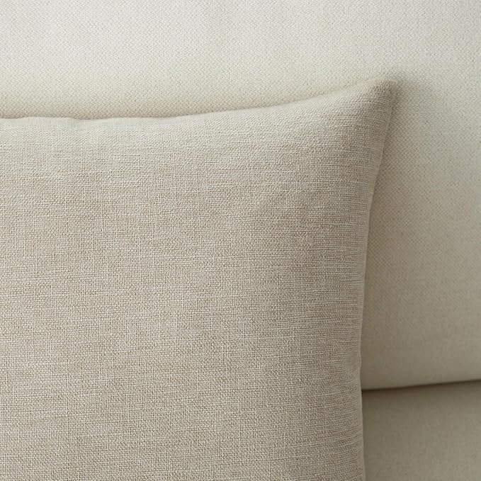 Meekio Set of 2 Linen Beige Throw Pillow Covers 20x20, Modern Farmhouse Linen Blend Decorative Pillow Covers for Couch Sofa Bed, Neutral Home Decor