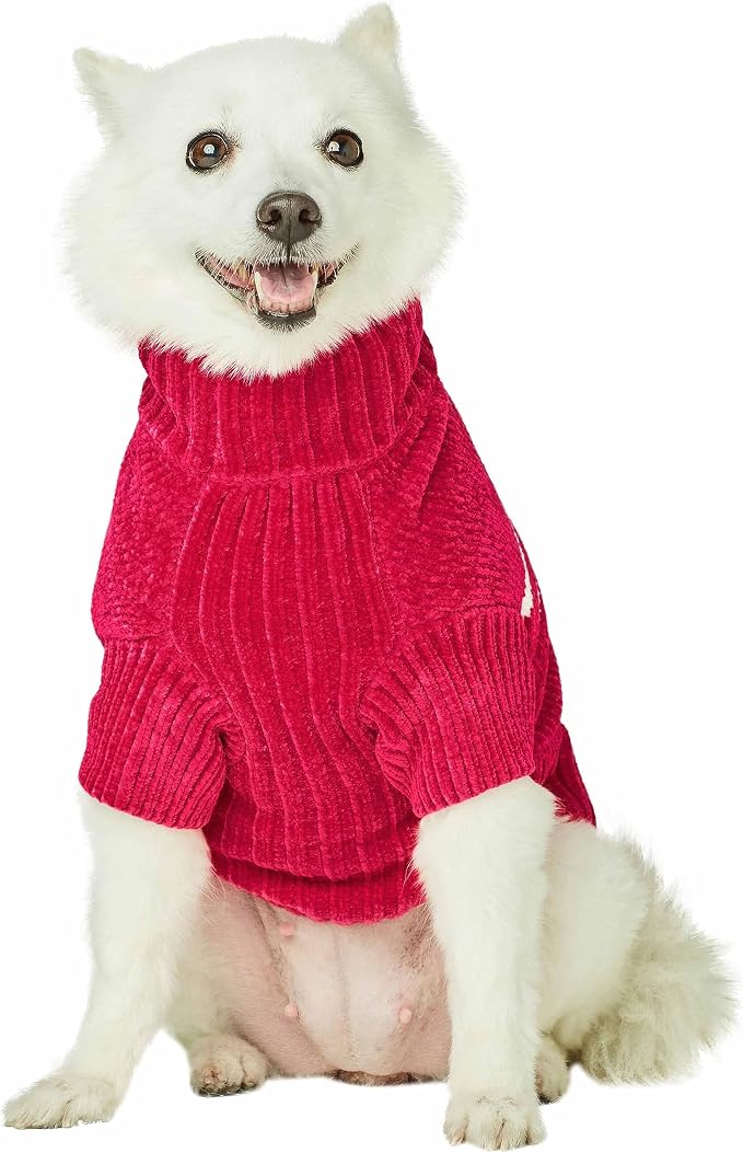 Blueberry Pet Cozy Soft Chenille Classy Striped Dog Sweater in Hot Pink, Back Length 14", Pack of 1 Clothes for Dogs