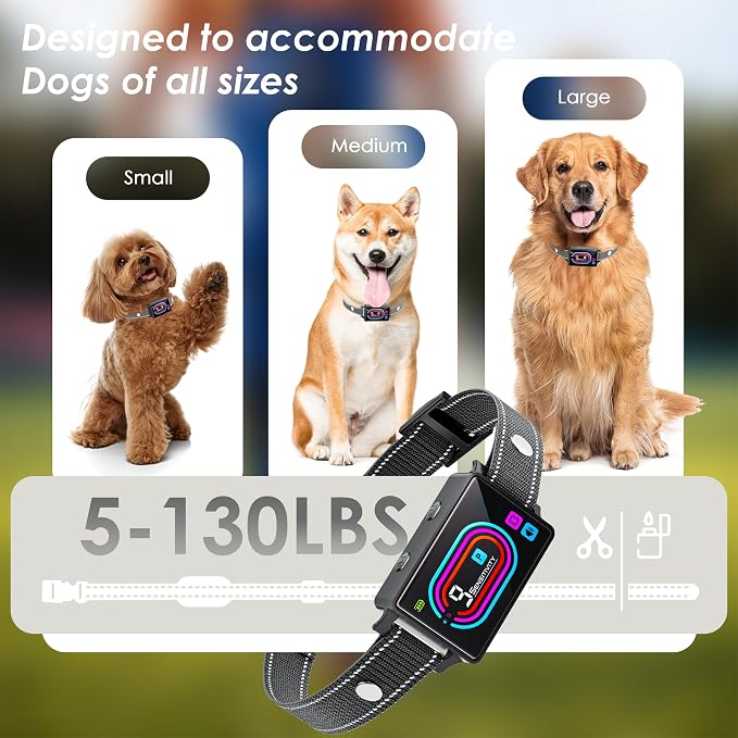 Dog Bark Collar, Smart Bark Collars for Dogs 5–130 lbs, Upgraded Anti Bark Training Collar with Beep, Vibration & Shock, 9 Sensitivity Levels, 5 Training Modes, Rechargeable & IPX7 Waterproof