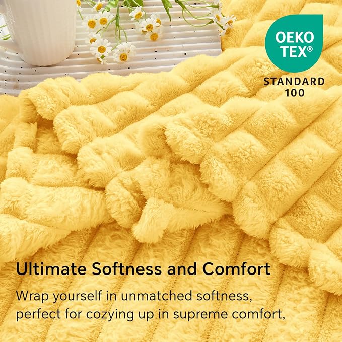 BEDELITE Light Yellow Fleece Throw Blanket for Couch, 50x60 Inches | Soft Warm Fuzzy Fluffy Blanket for Bed Sofa, Lightweight Plush Cozy Blankets for Home Room Decor, Gift for Women, All Season