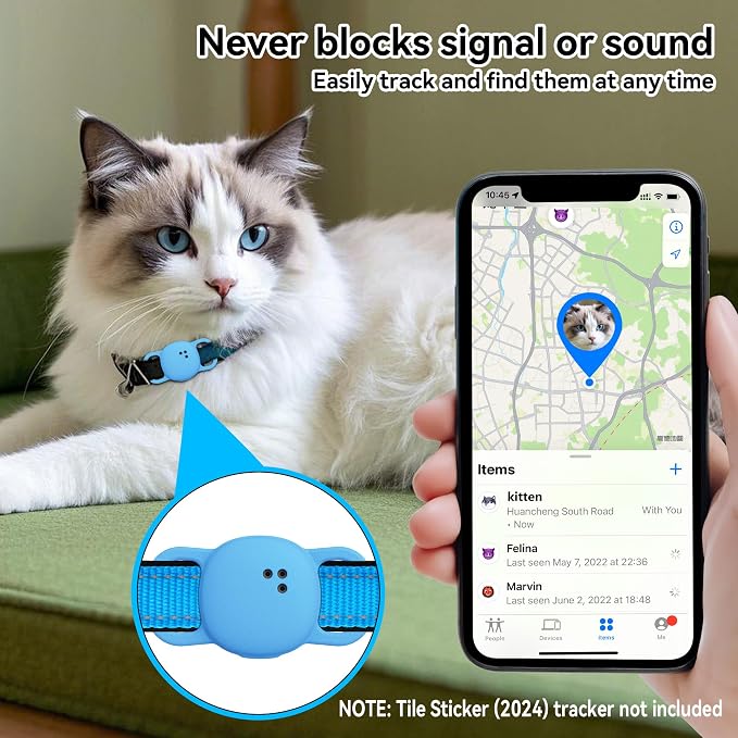 DDJ Cat Collar Case for Life360 Tile Sticker Tracker, 2-Pack Silicone Anti-Lost Protective Cover for Life 360 Tile Sticker Holder for Dog/Pet Collars, Durable, Easy Installation, Lightweight, Blue