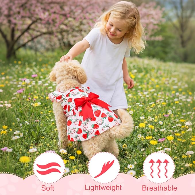 Abbylike 5 Pcs Dog Dresses for Medium Dog Girl, Pink Summer Puppy Clothes | Floral Strawberry Daisy Princess Bowknot Plaid, Cute Breathable Soft Dog Skirts Outfits, for Small Medium Pets Cats Female