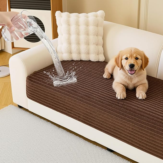 MYSKY HOME 100% Waterproof Couch Cover, Couch Covers for Dogs Washable, Non Slip Couch Covers for 2 Cushion Sofa Pet Friendly, Sofa Covers Slipcovers Furniture Protector Dog Bed Cover, Brown, 35"x63"