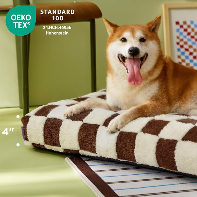LE SURE Cute Aesthetic Dog Bed for Crate,Jacquard Thick Pet Pillow 35x22 | Shredded Chopped Foam,Modern Plush Crate Cushion Gift for Large Dog, Waterproof Washable Cover, Nonslip Bottom, Brown