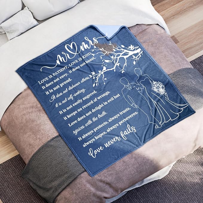 Wedding Gifts for Couples, Bridal Shower Gifts for Bride to Be Soft Blanket | Anniversary Mr and Mrs Gifts, Wedding Gifts for Newlyweds Wedding Throw Blanket 60*50 Inch (Blue)
