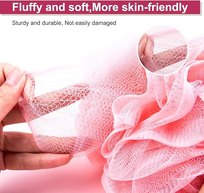MTDLYICE Loofah for Women 75g 4 Pack, Bath Sponge Soft Mesh Shower Puff Loofah Sponge, Exfoliating Body Scrubber, lufas for Women, Shower Accessories (Purple Red Pink Blue)