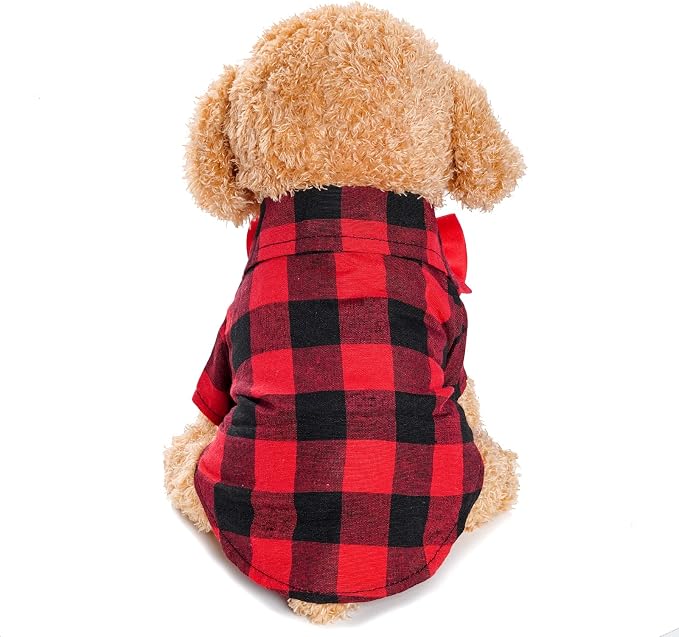Tongcloud 3 Pack Plaid Puppy Cat Shirt Cute Dog Shirts for Small Dogs and Cats - Birthday Party and Holiday Photo((Red, Blue & White,Small)