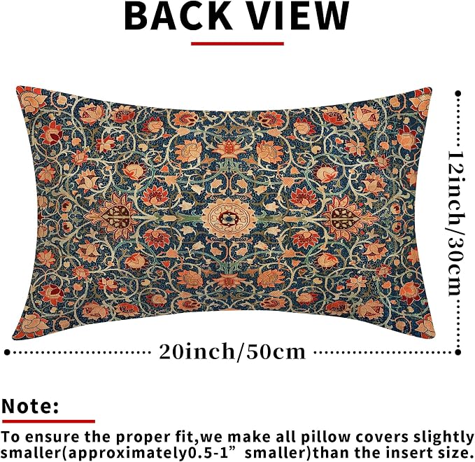 Vintage Floral Lumbar Pillow Covers 12X20 Inch Set of 2 Burnt Orange Flowers Botanical Decorative Rectangular Pillow Cases Navy Blue Art Cushion Case Farmhouse Home Decor for Sofa Couch Bed Outdoor