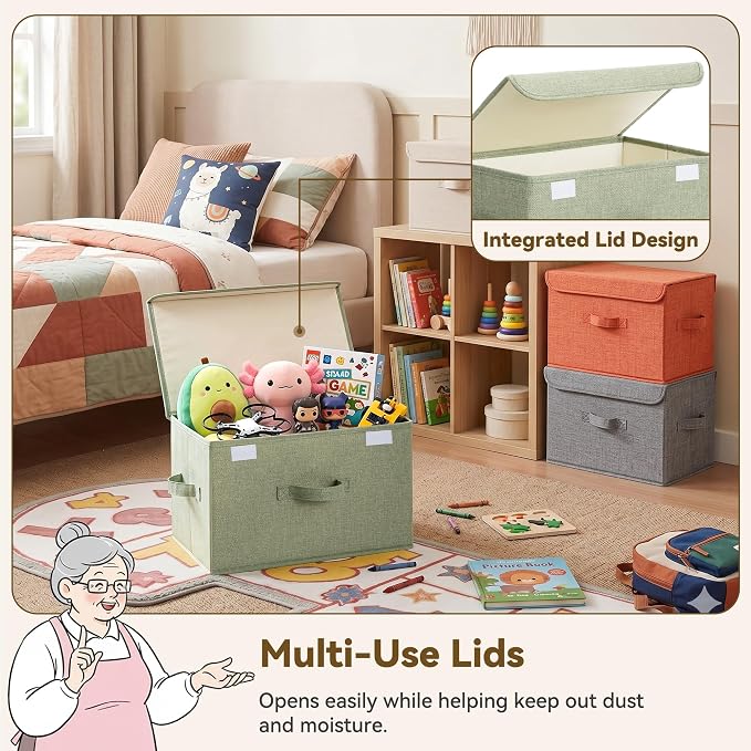 GRANNY SAYS Memory Keepsake Storage Box, Fabric Storage Bins with Lids | Flip-Top Lid, Collapsible, Stackable, 3 Handles, Ideal for Closet Clothes Blanket Toys, Large, Mixed Colors, 4-Pack