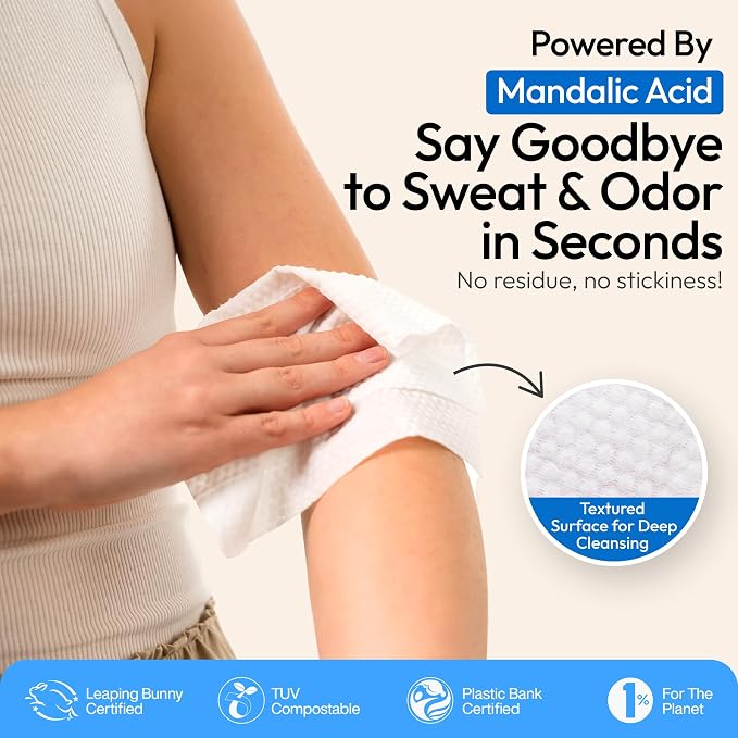 FOMIN Acidified Deodorant Wipes For Women - 30 Count - Fragrance Free – Hypoallergenic, pH Balanced Whole Body Wipe - Plastic-Free, Exfoliating & Advanced Odor Control Underarm Body Wipes