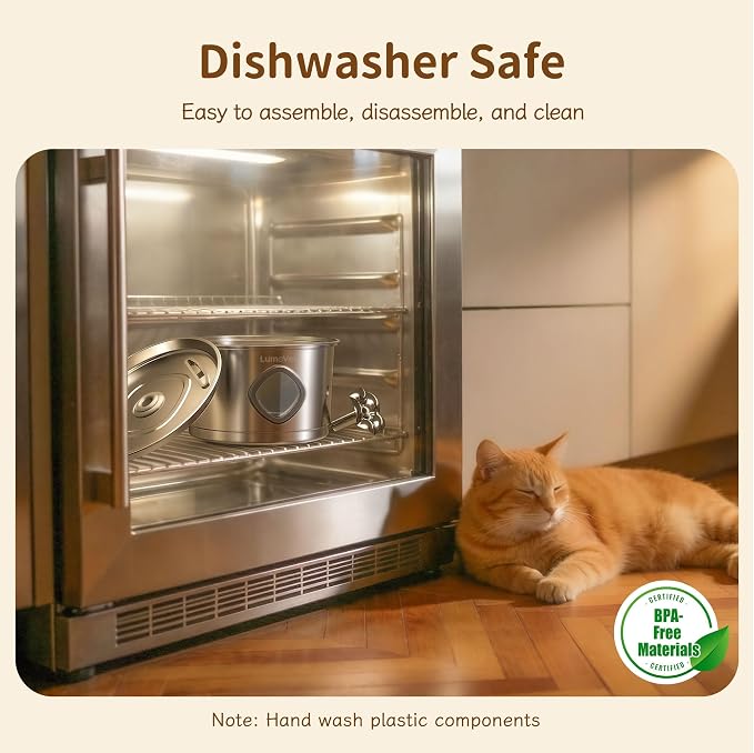 Cat Water Fountain Stainless Steel, 2.8L Quiet Dog Water Fountain | Automatic Quiet Pet Drinking Fountain, Water Level Window, 2 Filters & 2 Sponges - Gift for Small Animals like Dog & Kitty