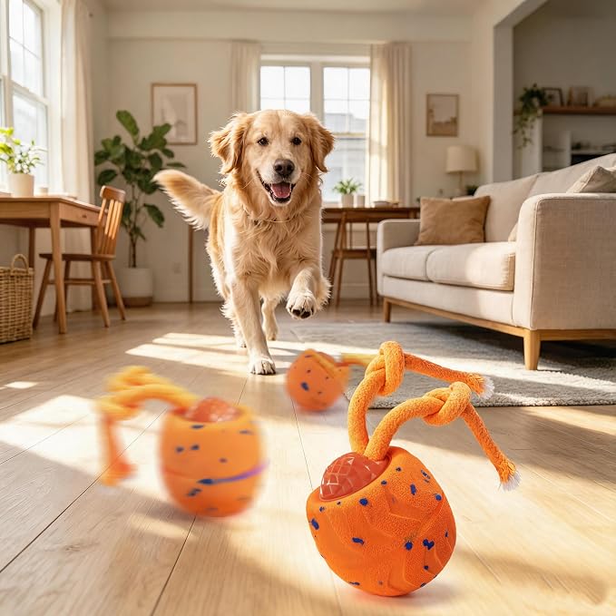 Interactive Dog Toy Ball, Automatic Bouncing Rotating, Realistic Dog Barking Sounds, E‑TPU, IP54, Rechargeable, for Small/Medium/Large Dogs, Indoor/Outdoor (Orange)