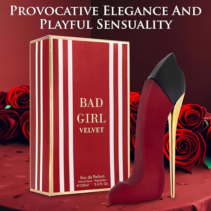 Bad Girl Velvet for Women Eau De Parfum 3.4 fl Oz- Sweet, Warm & Powdery Tone - Combination of Tonka Bean, Vanilla & Praline - Free of Paraben, Vegan & Cruelty-Free - Elegant 100ml bottle (Pack of 2)