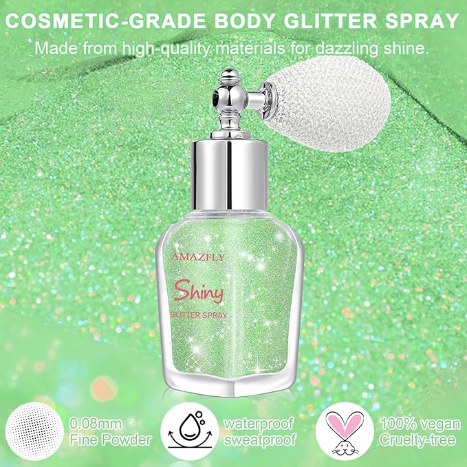 Hair and Body Glitter Spray, Shimmering Powder Sparkle Powder Makeup, Glitter Loose Sparkle Makeup for Body Highlighter,Festival Prom Rave Accessories (Green)