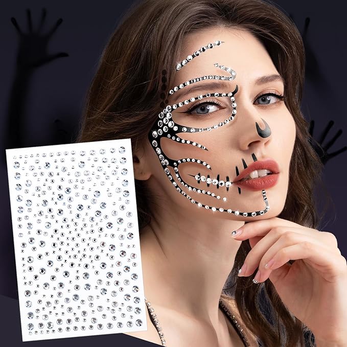 YGDZ Face Gems Stick On, Halloween Face Jewels, Spider Web Silver, Black, Red Face Gems for Halloween Face Makeup, Face Hair Rhinestones Stickers for Women, Kids