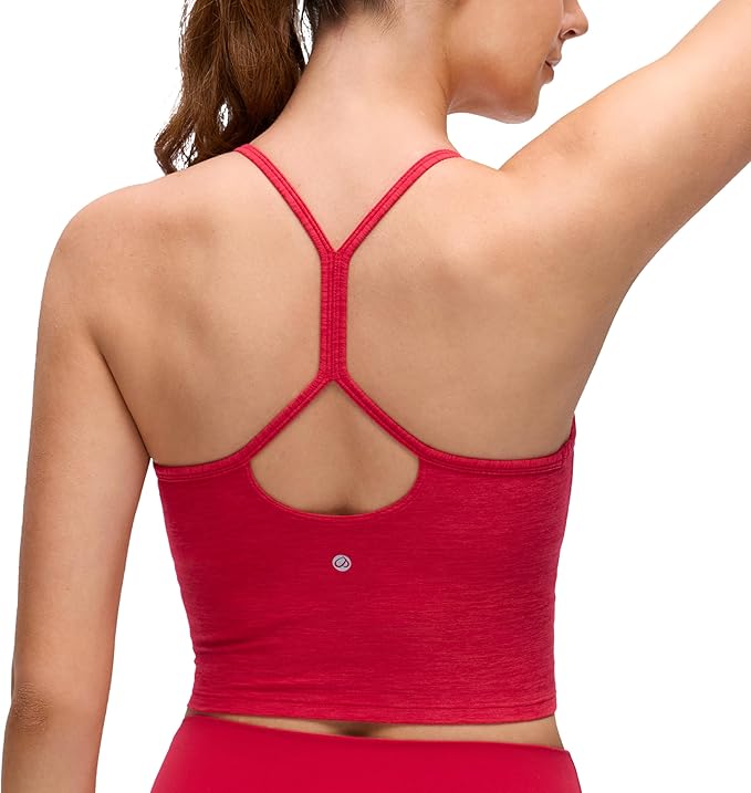 CRZ YOGA Cut-Out Y Back Crop Tank Tops for Women - Scoop Neck Spaghetti Strap Racerback Yoga Longline Sports Bra Non Padded