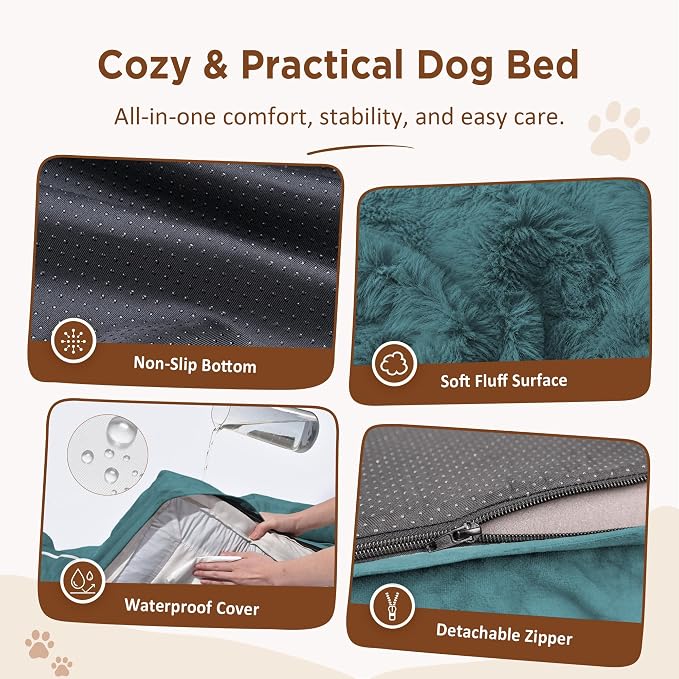 Comfort Expression Waterproof Orthopedic Dog Beds for Extra Large Dog | Supportive Egg Crate Foam Big Dog Bed with Removable Bolster, Dog Couch with Washable Cover & Non-Slip Bottom, 53x42Inch