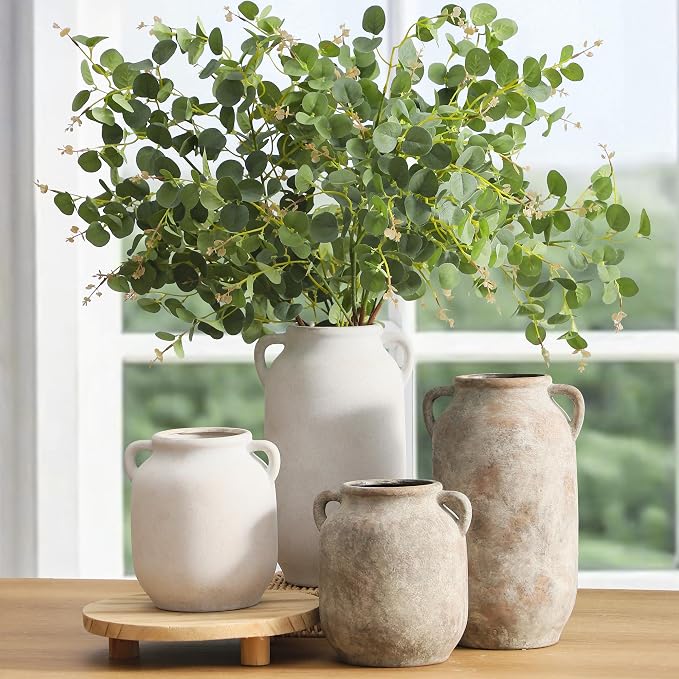 Vanselia Ceramic Flower Vase Home Table Decor Living Room Farmhouse 12 in | Large Tall White Rustic Decorative Flowers Vases Plant Modern Decoration for Kitchen Shelf Coffee Dining Centerpieces Desk