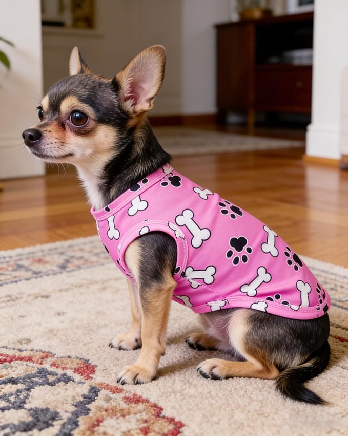 PET SHOW 4 Pack Paw Bone Printed Dog Clothes Shirts Soft Dog Vest Lightweight Sleeveless Cats Doggies T-Shirts Puppies Tank Top Tee Cat Clothes for Small Medium Dogs White Black Pink Blue M