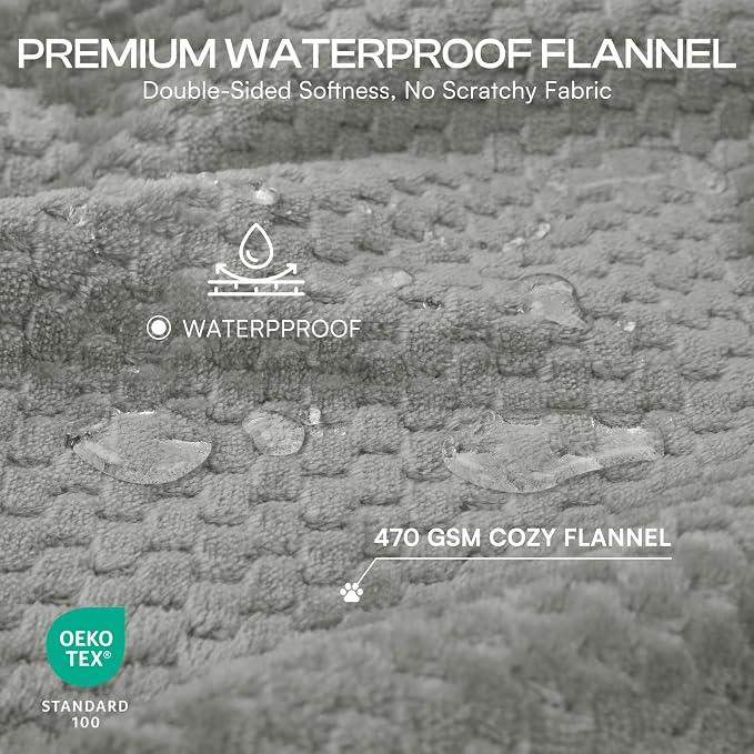 Luciphia Waterproof Blanket for Dog, Washable Reversible Fleece Pet Throw | Durable protector for bed, couch, crate, and furniture; leakproof and calming for dogs, cats, puppies Gray S(40''x28'')