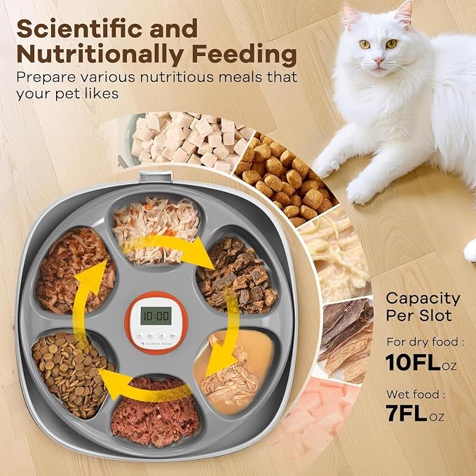 Automatic Cat Feeder Wireless, Sharper Image Auto Cat Food Dispenser for Dry Food with 4 Ice Packs, Rechargeable Auto Feeder for Cats and Dogs with Programmable Timer Low Battery Indicator, White