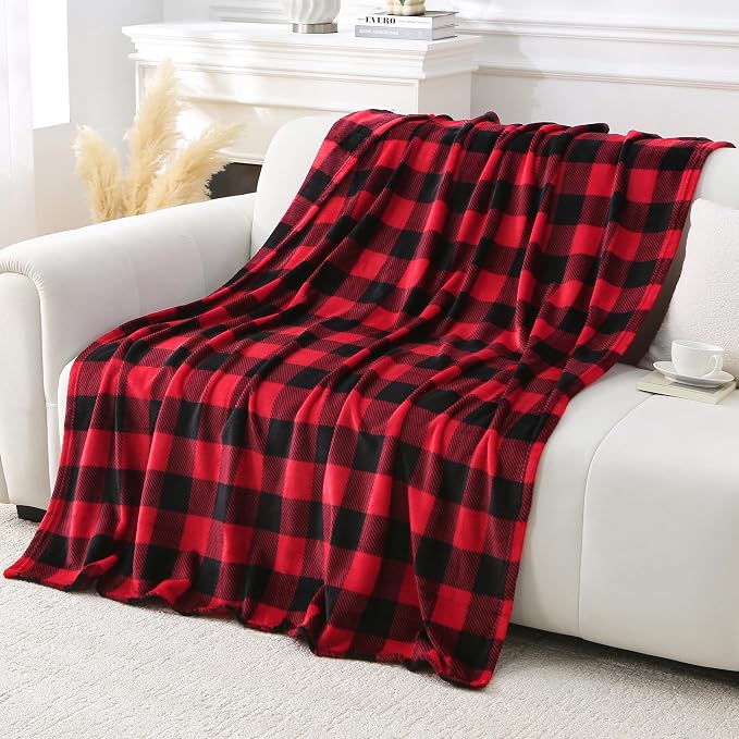 Viviland Checkered Blanket King Size 90x108 Inches | Soft Fuzzy Cozy, Buffalo Plaid, Microfiber, For Bed