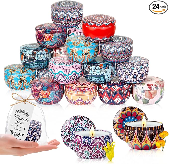 24 Pack Scented Candles Gift Set, Baby Shower Bridal Favors for Guests Housewarming Birthday Party Favors for Adults, Christmas Valentine's Mothers Day Party Give Away Bulk Gifts for Women
