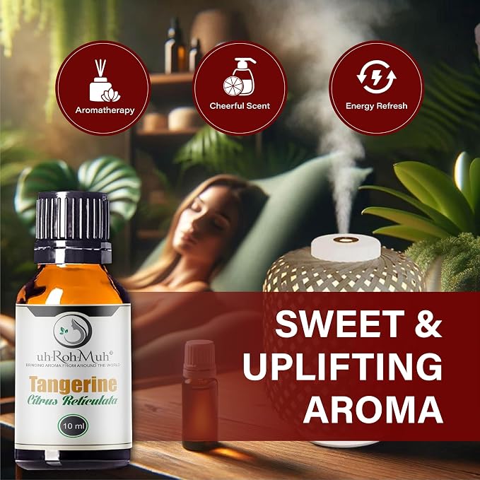 Tangerine Essential Oil, Citrus Reticulata, Cold Pressed Citrus Peel Oil, Sweet Citrus Aroma for Aromatherapy, Diffuser, Massage, Skin Care, Natural Fragrance Oil for Blends – 10 ml