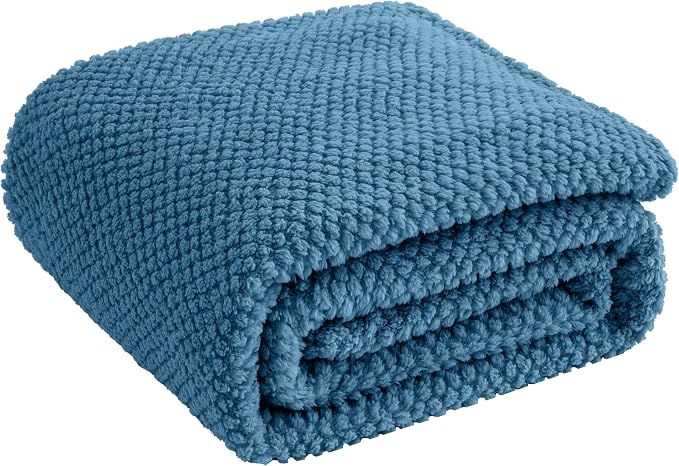 Blue Soft Fleece 300GSM Large Queen Blanket for Couch Cozy Flannel Room Decorative Blankets, Lightweight Plush Blanket for Bed Sofa, 90x90