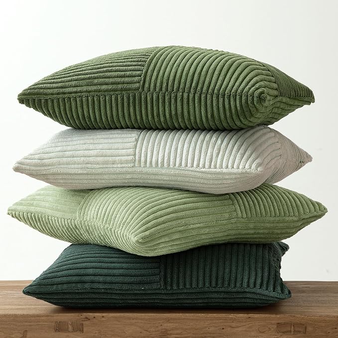 MIULEE Spring Green Decorative Throw Pillow Covers 18x18 Inch Set of 4 Boho Farmhouse Cushion Covers Mordern Nordic Pillow Cases Soft Corduroy Gradient Home Decor for Couch Sofa Living Room Bed