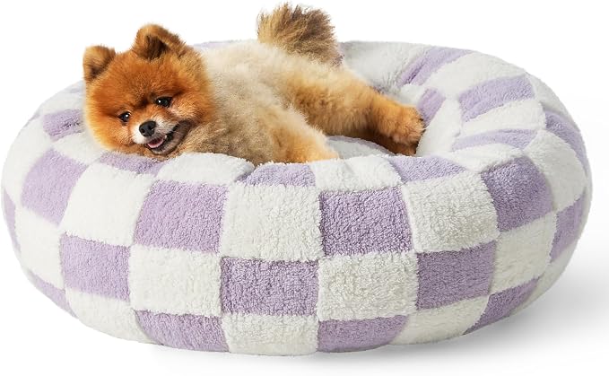 LE SURE Shown on TV Jacquard Donut Cute Small Dog Beds,Purple 23x23x7in | Orthopedic Calming Cat Sofa Indoor,Original Design Pattern,Washable Cover,Home Decor as Gift for Pet ,Anti Slip Bottom