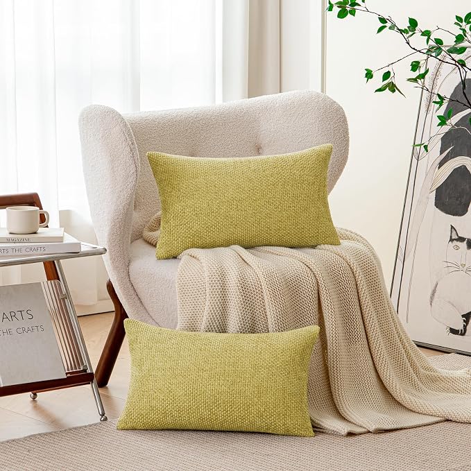 a moment Yellow-Green Chenille Throw Pillow Covers 12x20 Inch Pack of 2 Modern Decorative Throw Pillow Covers Farmhouse Cross Covers Home Decor for Sofa Bedroom Living Room