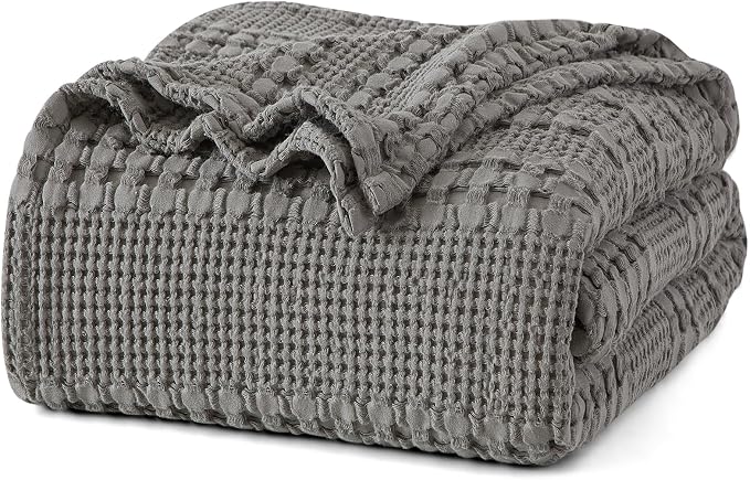 PHF 100% Cotton Waffle Blanket Twin Size, Lightweight Breathable Summer Blanket for Hot Sleepers, Pre-Washed Soft Layer for Bed, Dorm, Couch & Guest Room, Home Decor Gift, 66"x90", Dark Grey