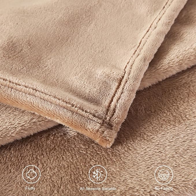 TASTHROW Lightcoffee Throw Blanket 50x60 Inches | Soft Plush Cozy Fleece Flannel Throw Blanket, Lightweight Warm Throws for Bed, Couch, Bedroom and Living Room, All Seasons