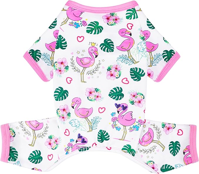 Dog Clothes for Small Medium Dogs Summer Dog Pajamas Girl Boy Puppy Pjs Doggy Onesie with Cute Pattern Pet Outfit Soft Cat Onesies (Pink Flamingo, Medium)