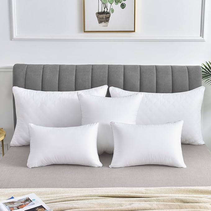 Oubonun 14 x 22 Pillow Inserts (Set of 2) - Lumbar Pillow with 100% Cotton Cover - Rectangle Square Interior Sofa Pillow Inserts - Decorative Pillow Insert Pair - White Couch Pillow
