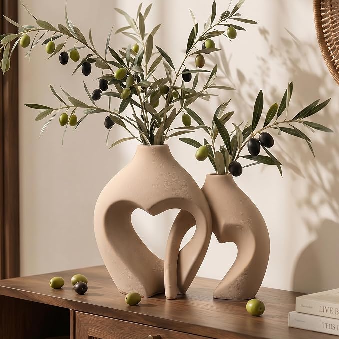 Ceramic Flower Vases Home Decor Heart Shaped Vase Set of 2 | Nordic Heart Shaped Vases Minimalist Decorative Vase for Table Centerpiece Wedding Dining Living Room Office House Decoration