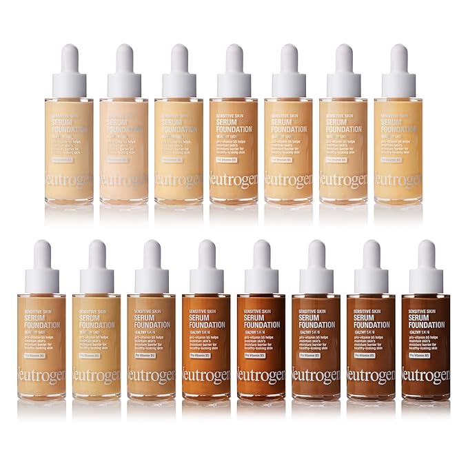 Neutrogena Healthy Skin Sensitive Skin Serum Foundation with Pro-Vitamin B5, Color Correcting & Pore Minimizing Liquid Foundation & Face Serum, Buildable Coverage, Light/Medium 02, 1 oz