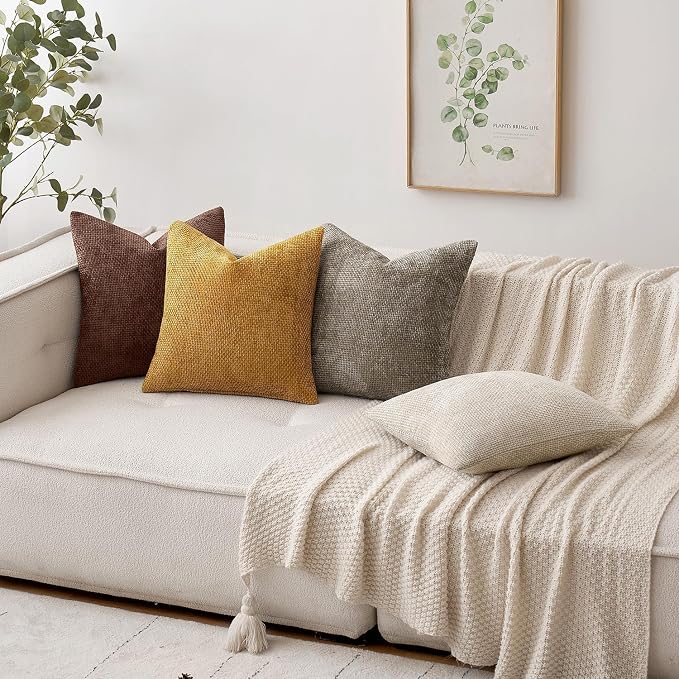 MIULEE Dercorative Lumbar Throw Pillow Covers 12x20 Red Brown 2 Pack | Modern Boho Accent, Soft Chenille Pillow Covers, Farmhouse Cushion Cases for Couch Bed Sofa Living Room Home Decor