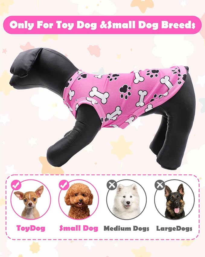 PET SHOW 4 Pack Paw Bone Printed Dog Clothes Shirts Soft Dog Vest Lightweight Sleeveless Cats Doggies T-Shirts Puppies Tank Top Tee Cat Clothes for Small Medium Dogs White Black Pink Blue XXL