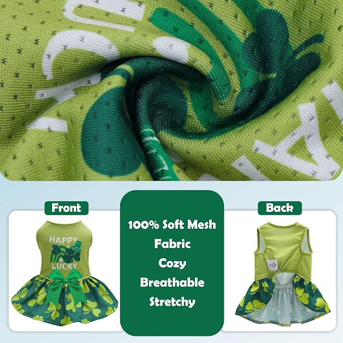 CuteBone Dog Mesh Dress St.Patrick's Day Puppy Sundress Pet Outfit Summer Fashion for Small Dogs Girl Cat Clothes