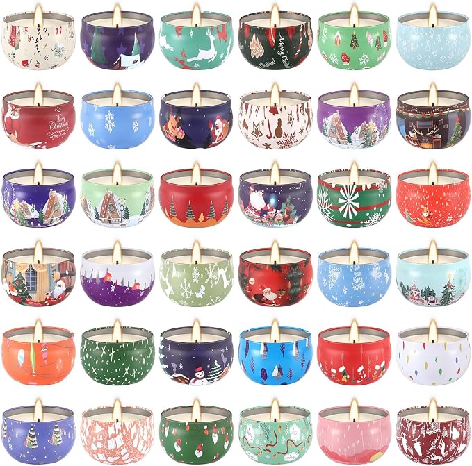 36 Packs Christmas Scented Candles, 2.5oz Smokeless Clean Burning Soy Wax Candles for Home Decor, Festive Gifts & Holiday Ambiance