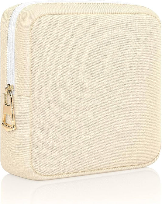 Period Pouch Discreet Sanitary Napkin Storage Bag Pad Bags Beige | Beige, Portable, Menstrual Cup & Pad Holder, First Period Kit Storage, Feminine Bag for Women